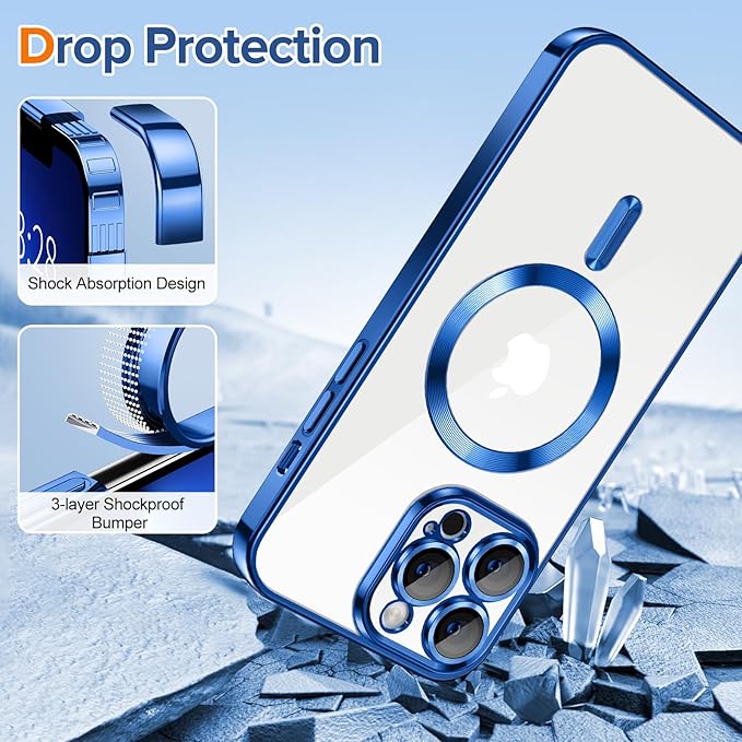 Hython Magnetic Clear for iPhone 13 Pro Max Case with Camera Lens Protector [Compatible with MagSafe] Plating Edge Slim Soft TPU Cover Protective Phone Case for iPhone 13 Pro Max 6.7", Deep Blue