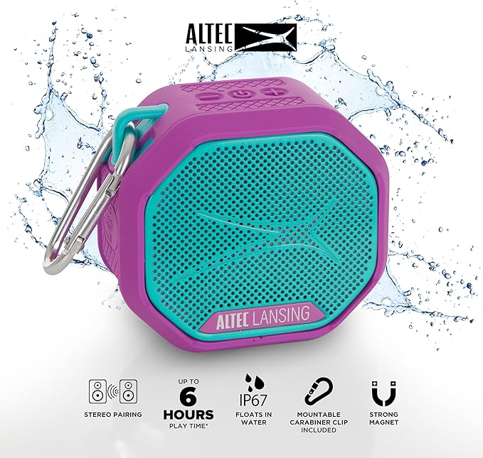 Altec Lansing HYDRATREK Magnetic Bluetooth Speaker, Waterproof IP67, Portable Speaker, True Wireless Pairing, USB-C Quick Charge, 3.7V 400mAh Battery, Voice Assistant, Perfect for Any Adventure
