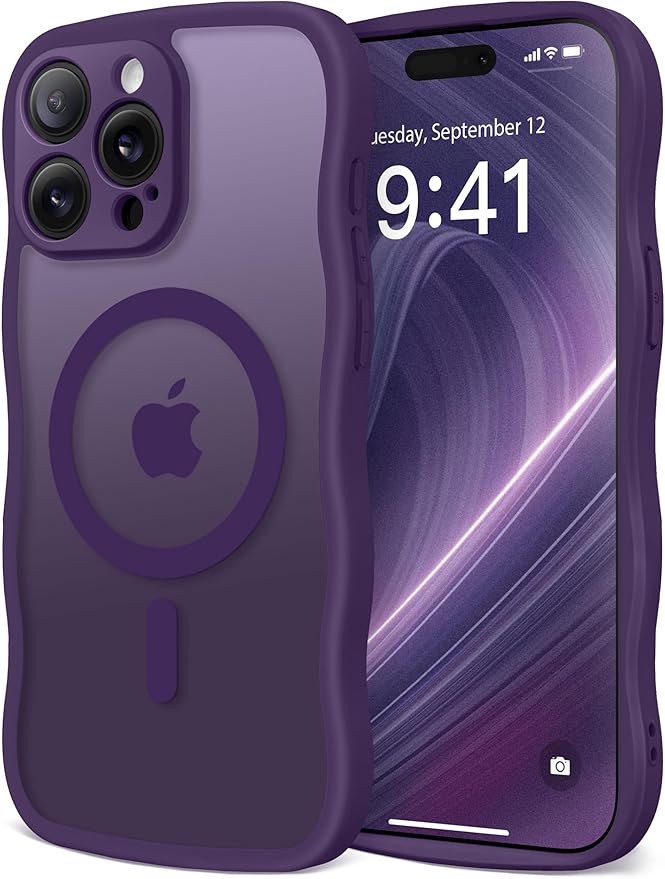 CAPRARO Cute for iPhone 14 Pro Max Case, Compatible with MagSafe, [Curly Wave Edge] [Full Camera Protection] [14 FT Drop Protection] Magnetic Phone Case for 14 Pro Max 6.7 Inch, Deep Purple
