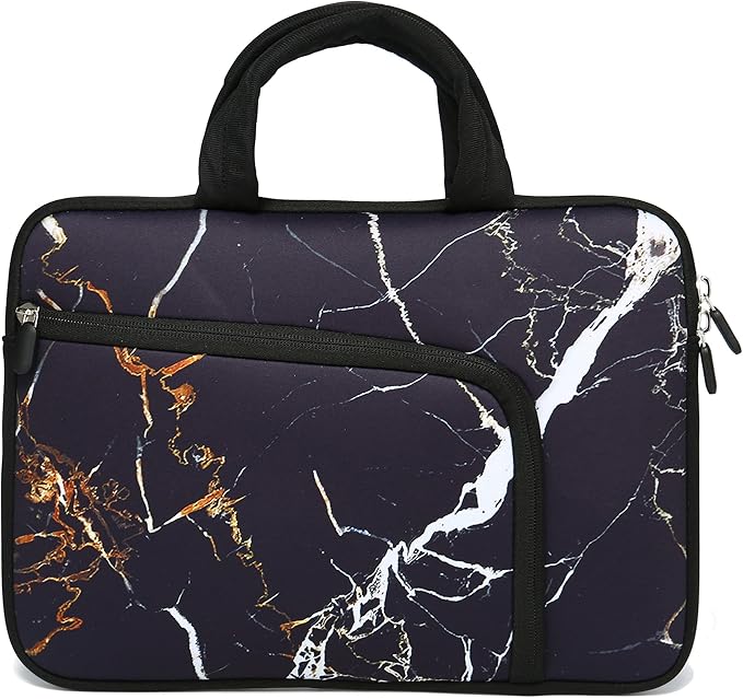 11 11.6 12 12.1 12.5 inches Laptop Sleeve Chromebook Case Ultrabook Case Notebook Sleeve PC Messenger Bag Tablet Case Neoprene Handle Sleeve for Men Women, Two Pockets (Black Marble)