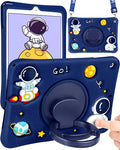 Wazzasoft for iPad 9th/8th/7th Generation Case 10.2 Inch Boys Cute Astronaut Cover Kawaii 3D Cartoon with Rotating Handle Stand + Strap Soft Silicone Funda for Apple iPad Cases 9th/8th/7th Gen