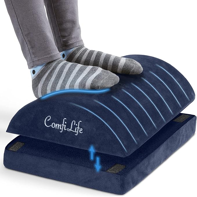ComfiLife Foot Rest for Under Desk at Work – Adjustable Height Memory Foam Foot Stool for Under Desk, Office Chair & Gaming Chair – Ergonomic Footrest for Back & Hip Pain Relief (Navy)