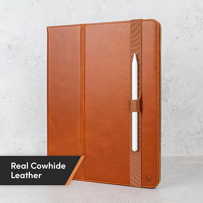 Casemade Real Leather Case Compatible with iPad Air 13-inch M4 (2026), M3 (2025), M2 (2024) / Pro 12.9-inch (4th/5th/6th/Gen) - Full-Grain Leather Cover, Auto Sleep/Wake, Dual Stand Position (Tan)
