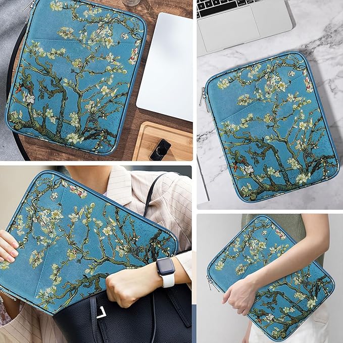 MoKo 9-11 Inch Tablet Sleeve Case, Fits New 11inch iPad Air M4/Pro M5, iPad A16 11", i-Pad 10/9/8/7th/Air 5/4th 10.9"/10.2", Tab S9/S8 11", Protective Bag Carrying Case with Pocket,Apricot Flower