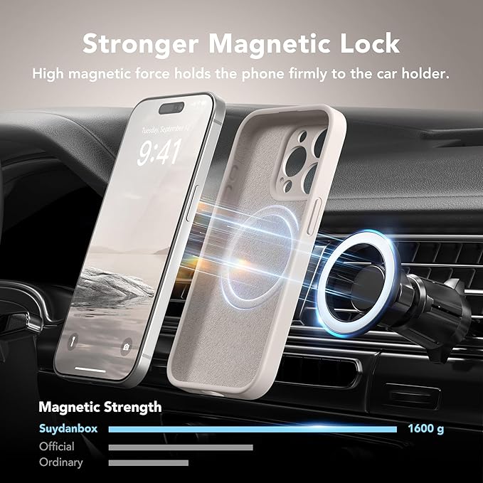 Magnetic for iPhone 14 Pro Case, Compatible with MagSafe, [Full Camera Protection][Screen Protector] Silicone Shockproof Protective Phone Case for iPhone 14 Pro 6.1", Stone