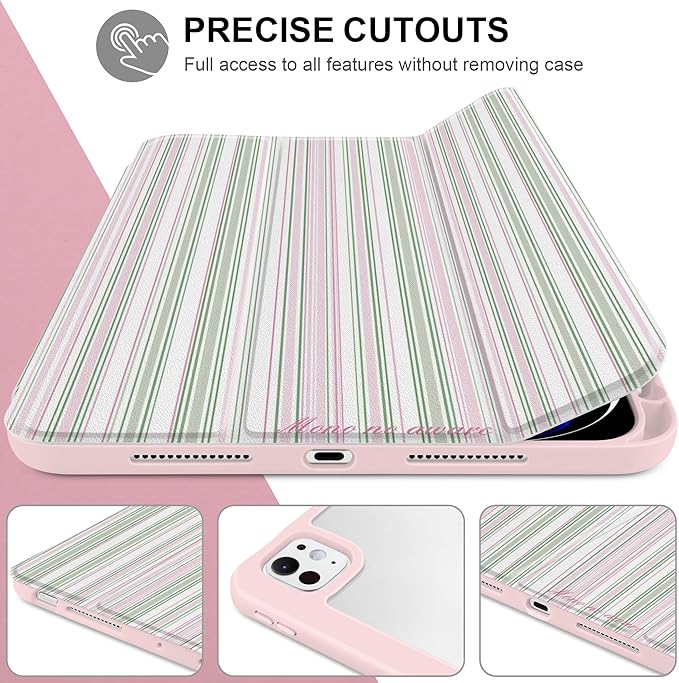 TWOLSKOO Case for iPad Pro 11-inch (M5 2025 / M4 2024), Clear Acrylic Back with TPU Bumper, Pencil Holder, Trifold Stand, Auto Sleep/Wake, Pastel Stripes