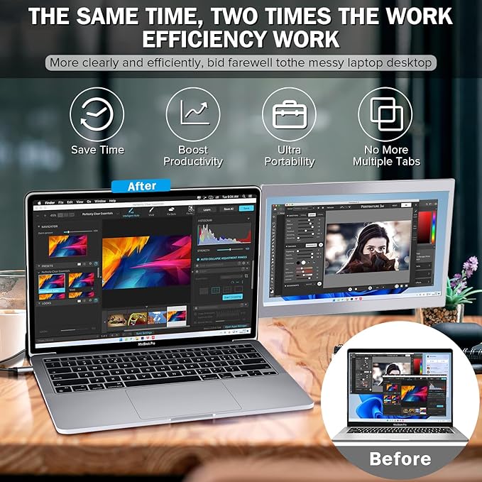 12'' Portable Monitor for Laptop Screen Extender for 14.2'' MacBook, Designed for MacBook Screen Extender FHD 1080P IPS Display Plug and Play P1M