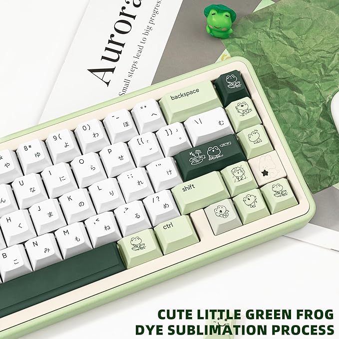 134 Keys Matcha Green Frog Keycaps - Cute PBT Japanese Keycap Cherry Profile Dye-Sublimation - Custom White Key caps for Cherry Gateron MX Switches Mechanical Gaming Keyboard