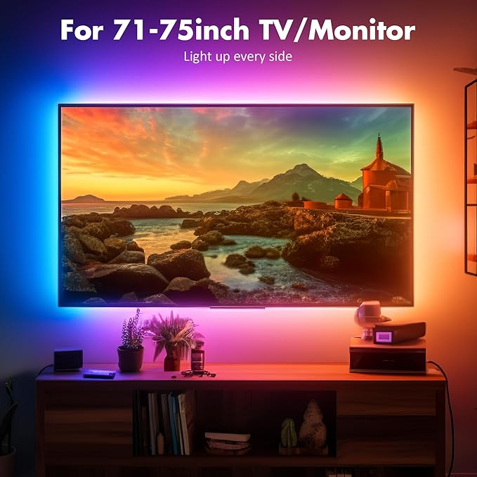 Maylit ICRGB TV LED Backlight, App Control LED Lights for 71-75in TV/Monitor, Music Sync Color Changing TV LED Strip Lights for Home Decor, USB Powered Gaming Accessories Lights for Bedroom Room Decor