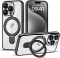 Compatible with iPhone 15 Pro Case with Invisible Magnetic Ring Stand [Compatible with Mag-Safe] [Full Camera Lens Protector] Plating Clear Phone Case for iPhone 15 Pro 6.1", Black
