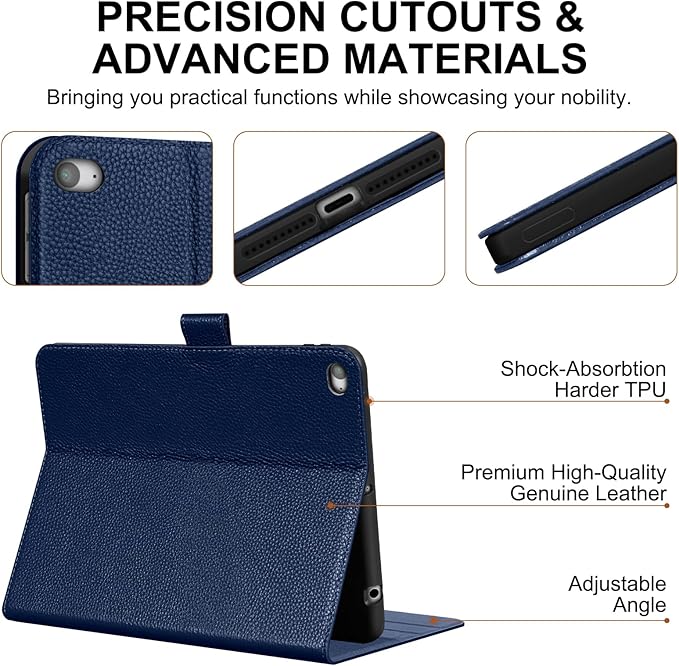 Genuine Leather Case for iPad mini 5th / 4th Generation 7.9’’ (2019/2015) | Slim Protective Cover with Adjustable Stand, Auto Wake/Sleep, Magnetic Closure, Premium Leather | Blue