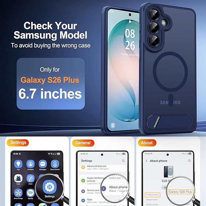 Magnetic for Samsung Galaxy S26+ Plus Case, [Compatible with MagSafe][Full Camera Protection][Built-in Invisible Kickstand] Translucent Matte Phone Case for S26 Plus 6.7" - Blue