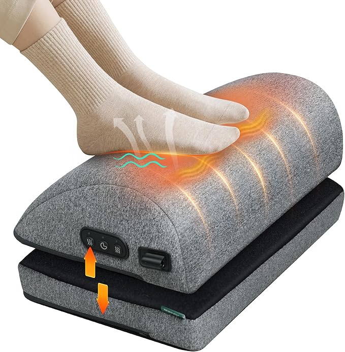 Snailax Heated Foot Rest Under Desk at Work, Ergonomic Desk Foot Stool with Heat and Vibration Massage, Adjustable Height, 2 Heat Levels Foot Warmer for Office Chair, Home Gaming