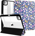 MrARTIST for for iPad Pro 11 Inch Case (M5/M4) 2025/2024 6th/5th Generation Case Cute for Women Girls Girly Kawaii Aesthetic Flowers Design for Apple Tablet Cover with Pencil Holder, Blue Floral