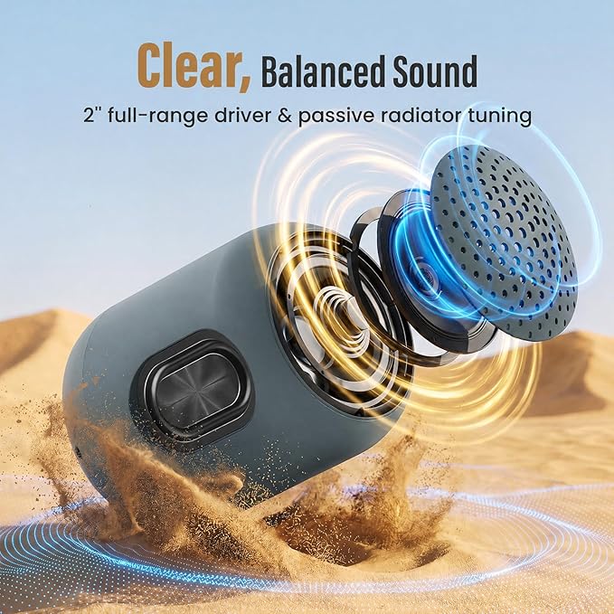 Bobtot Portable Bluetooth Speakers Wireless, Waterproof Speaker with 24H Playtime, Loud Stereo Sound, TWS, Built-in Microphone, Small Size with Carry Lanyard, Gray