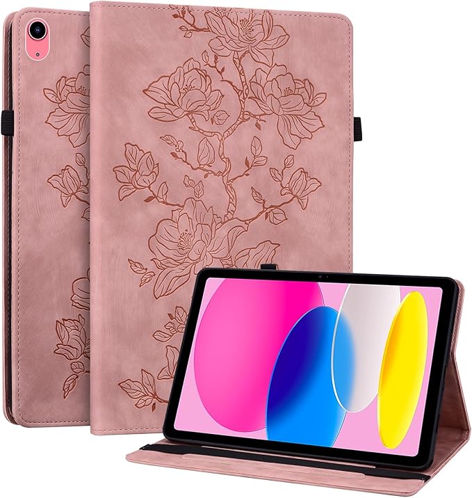 Case for iPad (A16) 11th Generation 11 Inch 2025, iPad 10th Generation 10.9 inch 2022, Auto Wake/Sleep Slim PU Leather Folio Cover with Multi-Angle Stand and Pen Holder, Pink