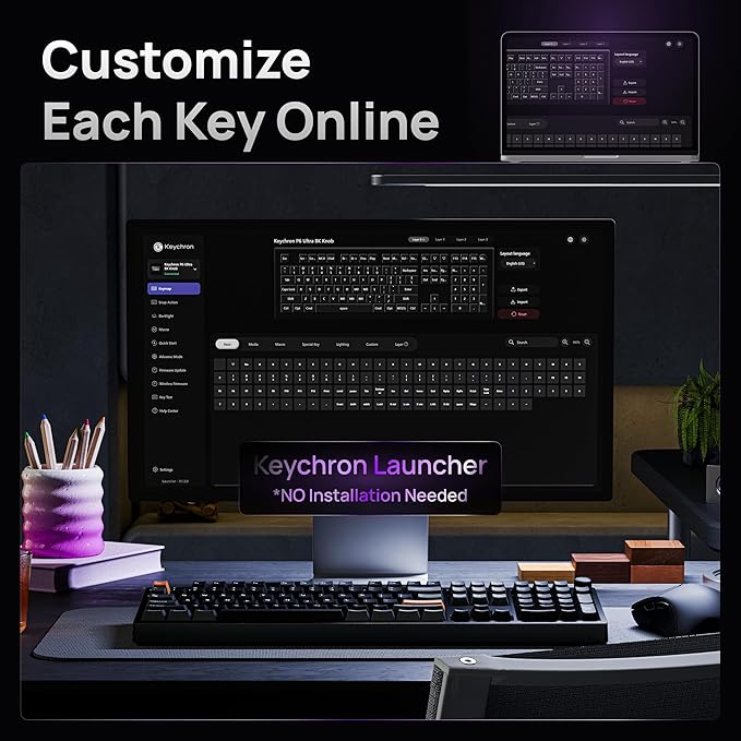 Keychron P6 Ultra 8K Polling Rate Full-Size Aluminum Wireless Mechanical Keyboard, 2.4 GHz/Bluetooth/Wired Custom RGB, Hot-Swappable Silent Banana Switch for Mac Windows Linux - Black