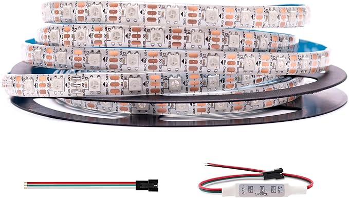 WS2812b 300Pixels 5M Individually Addressable LED Pixel Strip Programmable Full Dream Color SMD 5050 RGB Strip Rope Light DC 5V Waterproof (White PCB 16.4FT 60Pixels/m IP65)