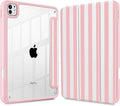 May Chen for iPad Pro 13 Inch Case M5 2025 / M4 2024, Built Pencil Holder & Clear Transparent Print Back Shell Slim Stand Shockproof Tablet Cover, Auto Wake/Sleep, Pink Stripes