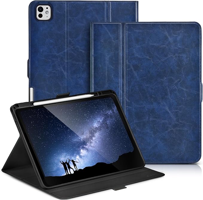 Slim Case for iPad Pro 13 Inch M5/M4 (2025/2024) A3360/A3361/A2925/A2926 with Pencil Holder,Lightweight Cover,Magnetic Closure,Multi Angle Stand,Typing Angle,Auto Sleep/Wake,Dark Blue