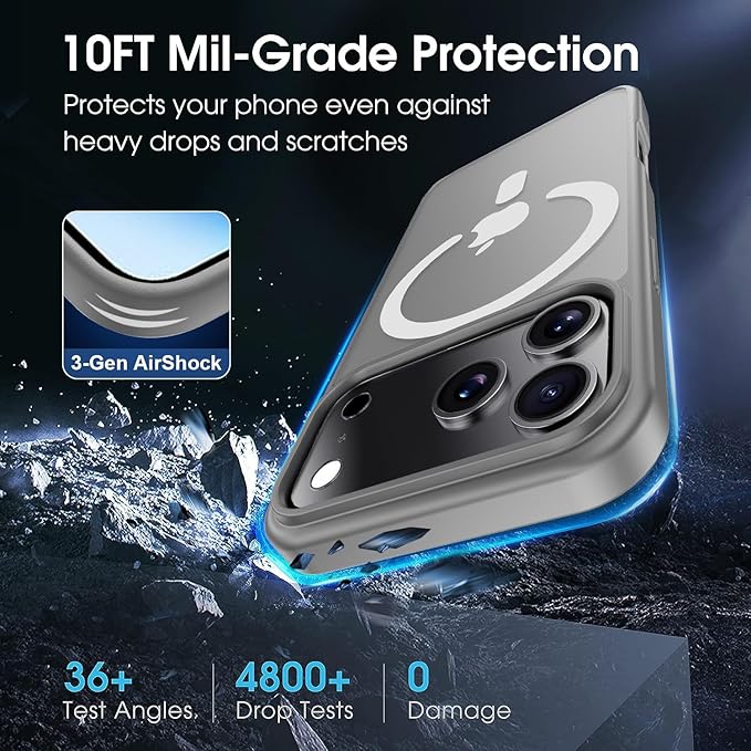 Strong Magnetic for iPhone 17 Pro Case with Camera Lens Protector [ Military-Grade Protection] Compatible with MagSafe Shockproof Slim Thin Cover case for iPhone 17 Pro 6.3 inch, Gray