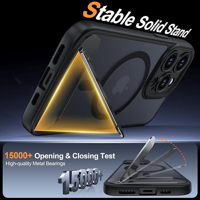 Magnetic Compatible with iPhone 13 Pro Case, [Built-in Invisible Kickstand][Compatible with MagSafe] Translucent Matte Phone Case for iPhone 13 Pro 6.1", Black