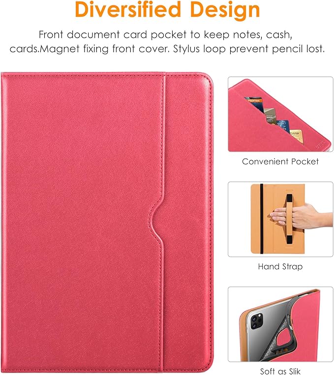 DTTO for iPad Pro 12.9 6th / 5th / 4th / 3rd Generation Case 2022/2021/2020/2018, Leather Folio Stand Cover with Built-in Apple Pencil Holder -Auto Wake/Sleep and Multi Viewing Angles,Rose Red