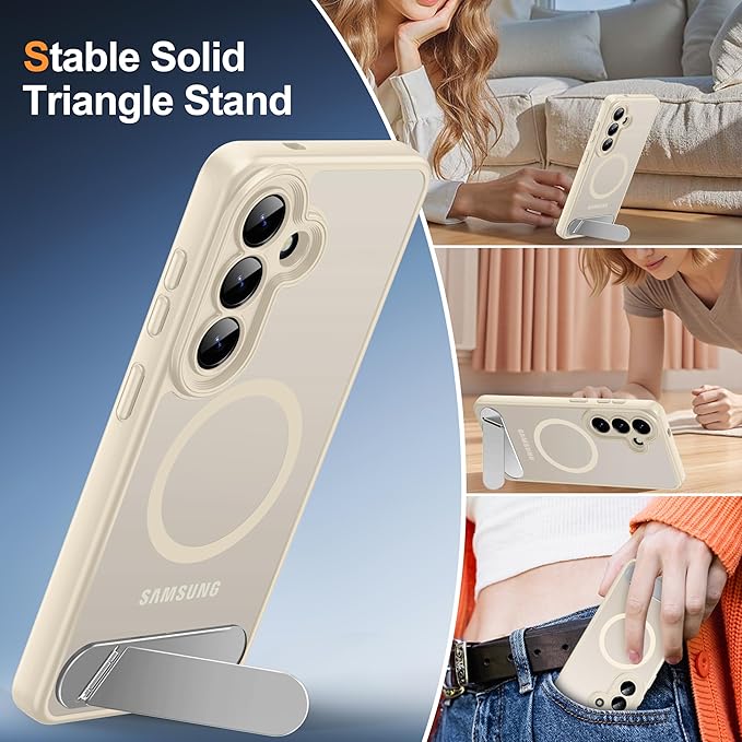 Magnetic for Samsung Galaxy S26 Case, [Compatible with MagSafe][Full Camera Protection][Built-in Invisible Kickstand] Translucent Matte Phone Case for S26 6.3" - White