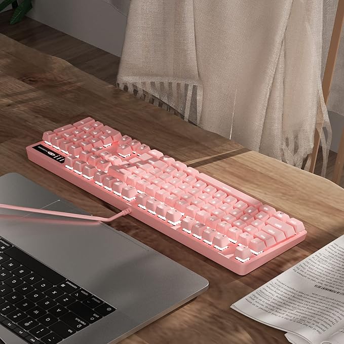 MageGee Pink Gaming Keyboard USB Wired Keyboard, New Mechanical Storm Adjustable Backlight Keyboards Splash-Proof Ideal for PC/Laptop/MAC Game(Pink)