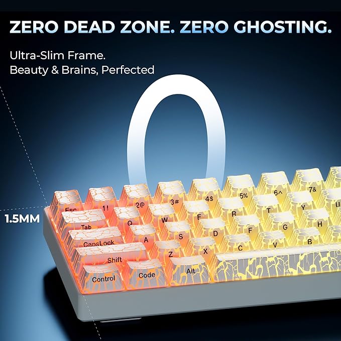 XVX HE68 60 Percent Gaming Keyboard,Hall Effect Magnetic Switches, CNC Aluminum Frame, Rapid Trigger Keyboard w Topographic IMD Keycaps, 8KHz Polling Rate, Adjustable Actuation,Hot-Swap-Ice Crack