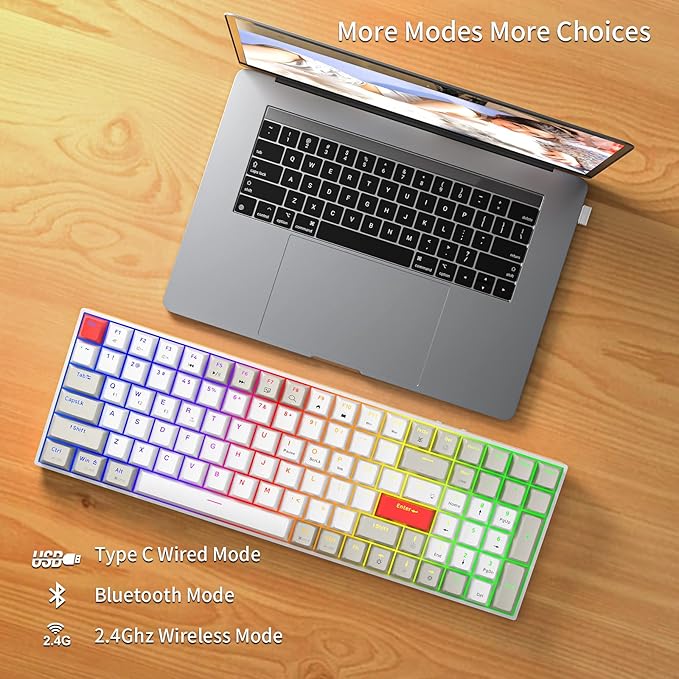 Newmen GM1000 Wireless Mechanical Gaming Keyboard,Bluetooth 5.0/2.4GHz/USB-C Hot Swappable Custom Keyboard,RGB Backlit Mechanical Keyboards for with Number Pad for Mac/Win（G-Blue Switches）