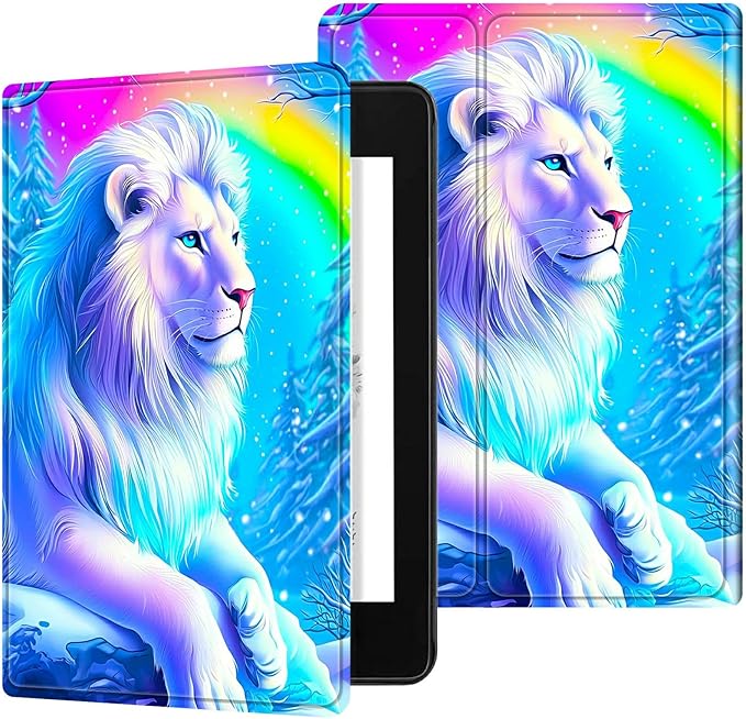 for All-New 6" Kindle 11th Generation 2024/2022 Release E-Reader Case, Slim Kickstand Stand Leather Smart Cover with Auto Wake/Sleep, White Lion