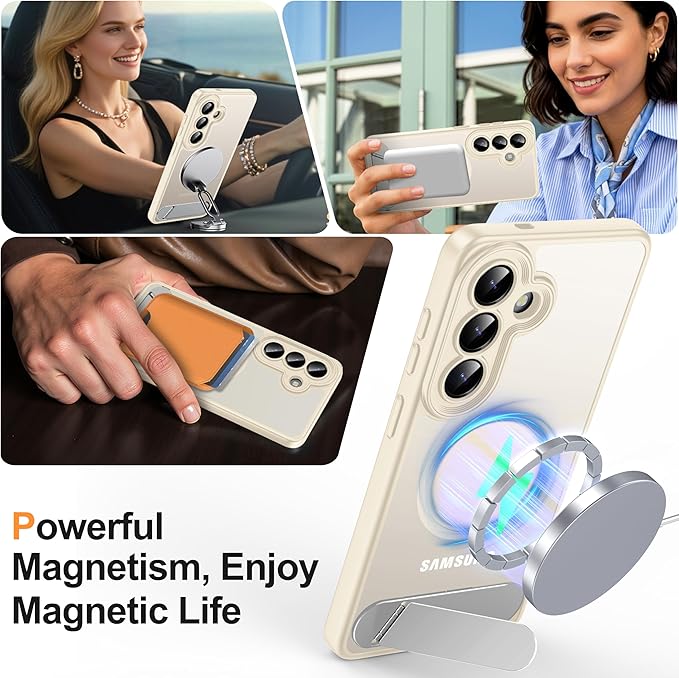 Magnetic for Samsung Galaxy S26 Case, [Compatible with MagSafe][Full Camera Protection][Built-in Invisible Kickstand] Translucent Matte Phone Case for S26 6.3" - White