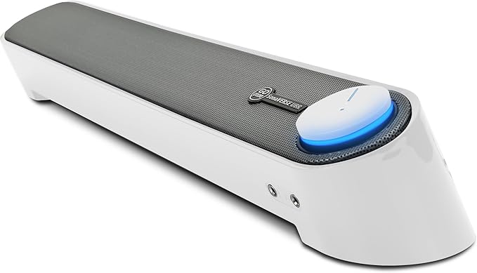 GOgroove Computer Speaker Mini Soundbar - USB Powered PC Sound Bar with Easy Setup Wired AUX, Stereo Audio, Microphone Port, Volume Control Knob, Under Monitor Design for Desktop (White)