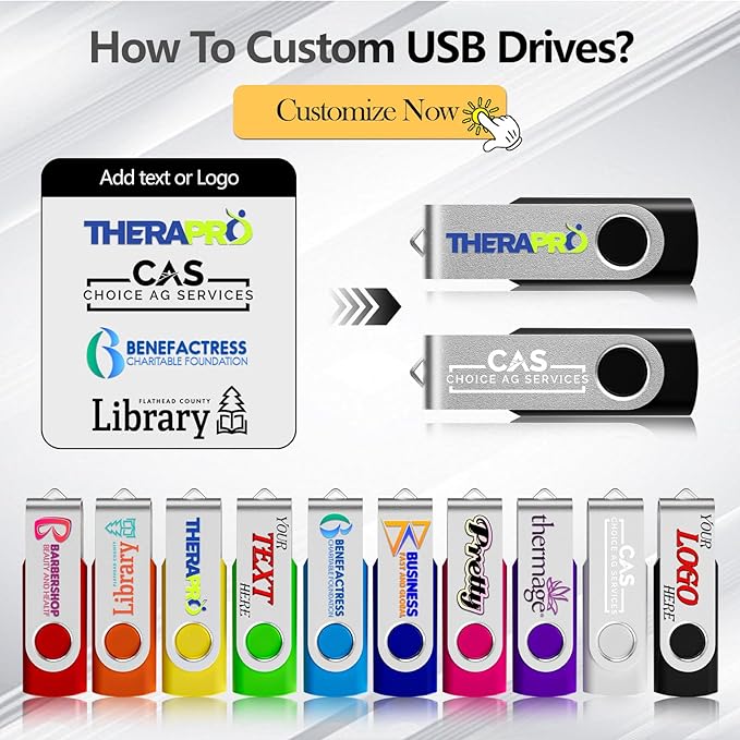 Custom USB 3.0 Personalized Flash Drive 16GB, 200Pcs High-Speed Memory Sticks with Printed Logo/Text, Bulk Promotional Thumb Drives for Company AD/Education/Wedding/Corporate Events