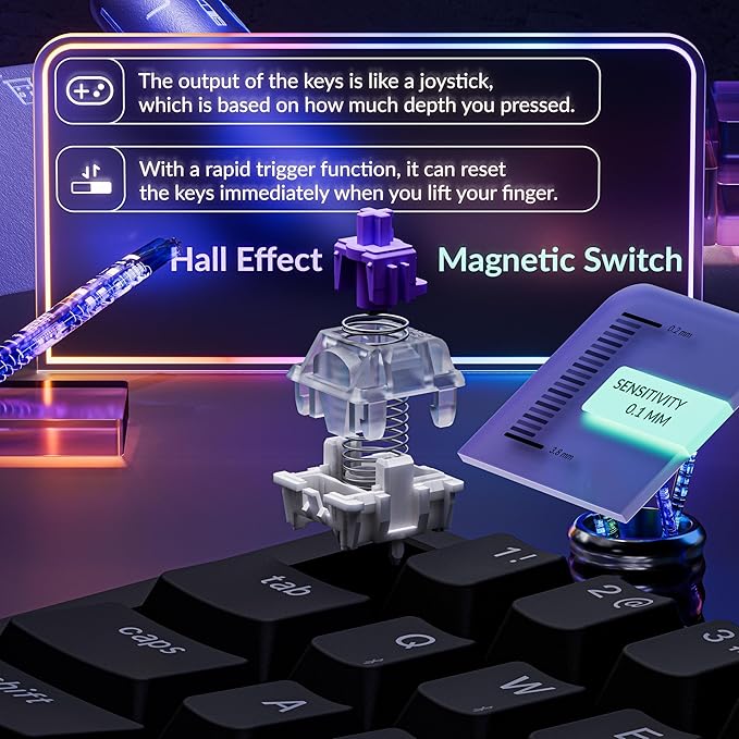 Keychron K6 HE Hall Effect Magnetic Keyboard, 65% Wireless Gaming Keyboard, 1000Hz 2.4GHz & Bluetooth, Adjustable Actuation & Rapid Trigger, Double-Shot PBT, Aluminum/Wood Frame, for Mac Windows