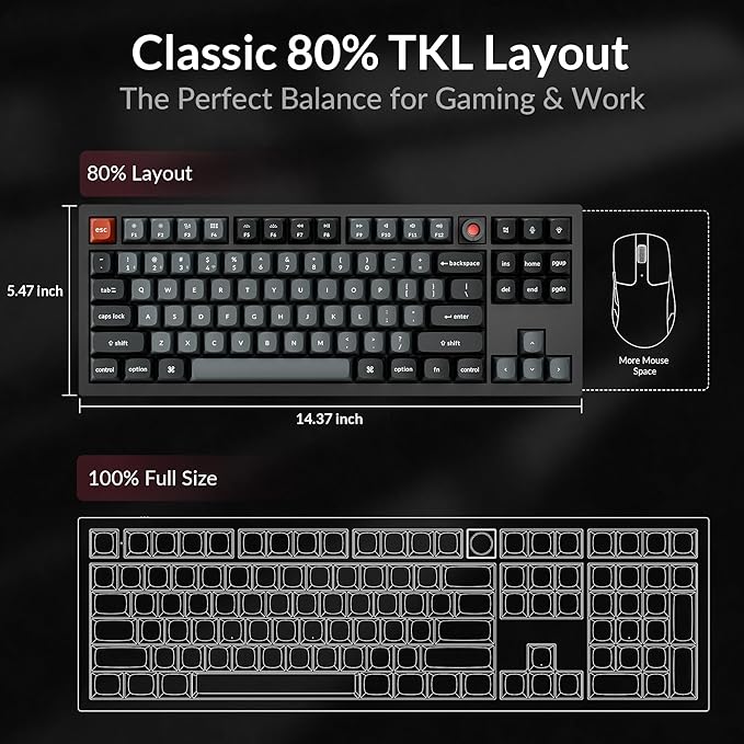 Keychron V3 8K TKL Wired Mechanical Keyboard, 8000 Hz Polling Rate QMK Programmable Knob Hot-Swappable Gaming Keyboard, RGB Backlit, Ergonomic PBT Keycaps for Mac Windows Linux-Tactile Brown Switch