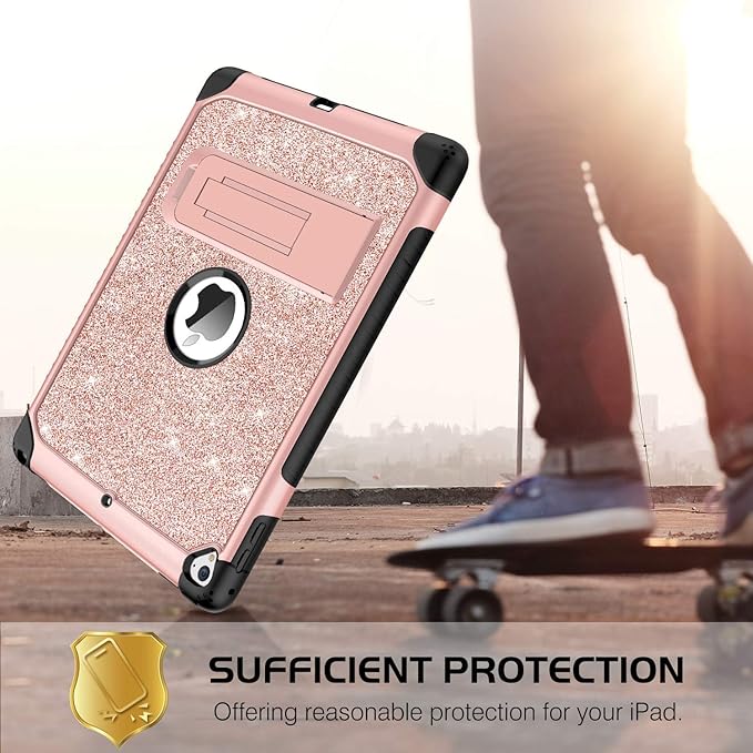 YINLAI Case for iPad 6th/5th Generation, iPad 9.7 Case Glitter Women Girls Hybrid Shockproof Protective Cover with Kickstand iPad 9.7-Inch iPad Air 2nd A1893/A1954/A1822/A1823,Rose Gold