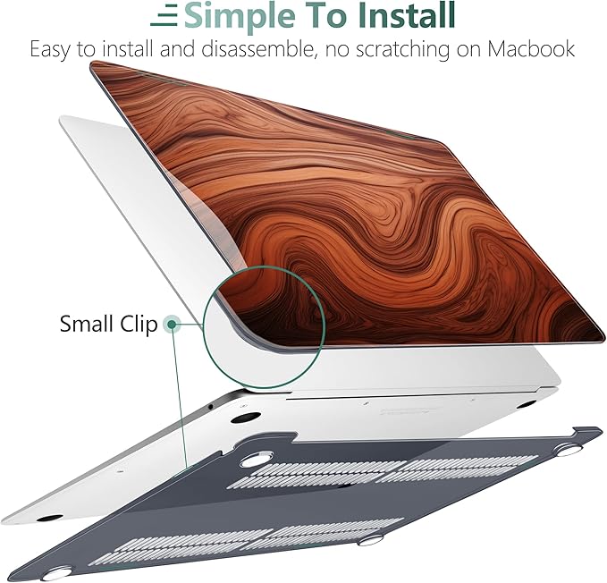 TWOLSKOO for MacBook Air 13.3 inch Case 2021 2020 2019 2018 Release M1 A2337 A2179 A1932 with Touch ID, Plastic Hard Shell Case & Keyboard Cover & Type C Adapter, Wood Grain
