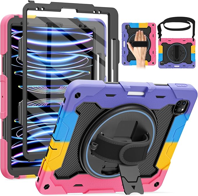 for iPad Pro 12.9 inch Case (6th/5th/4th/3rd Gen),Not fit iPad 12.9 2nd/1st Gen with Screen Protector for Kids with 360 Kickstand Hand Strap Pencil Holder [15ft Drop Protection]