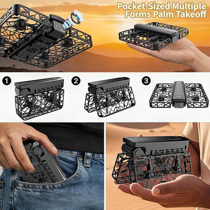 Foldable Mini Drone with 2K Camera & 4.5" Screen - Portable Pocket Drone for Adults and Kids, Includes Follow Me, Gesture-Controlled Selfie, Key Takeoff, Propeller Guards and Detachable Lanyard