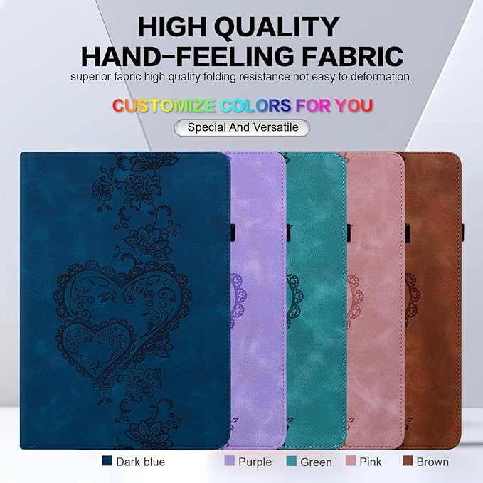 Case for iPad Air 13 inch M4 2026/M3 2025/M2 2024 with Pencil Holder & Card Slots & Hand Strap, Embossed PU Leather Stand Magnetic Shockproof Cover Case for iPad Air 13-Dark Blue