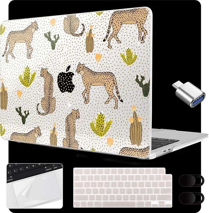 MEEgoodo Case for M5/M4/M3/M2 MacBook Air 15 inch Case 2026 2025 2024 2023, Laptop Shell Fit Model (A3448/A3241/A3114/A2941) for MacBook Air 15.3-inch, Leopard & Cactus