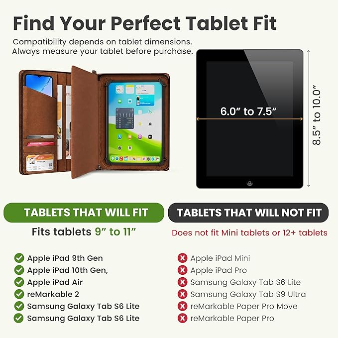 KHOMO Universal Padfolio Case – Tablet Portfolio Organizer with Notepad Holder – Compatible with iPad 10th/11th Gen, iPad Pro 11, iPad 7/8/9 (10.2", 10.9", 9.7")