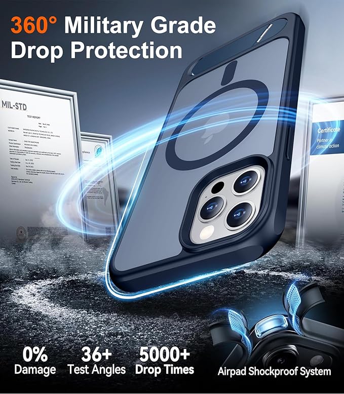 Magnetic Compatible with iPhone 12 Case & iPhone 12 Pro Case, [Built-in Invisible Kickstand][Compatible with MagSafe][Military Grade Shockproof] Slim Translucent Matte Phone Case 6.1"