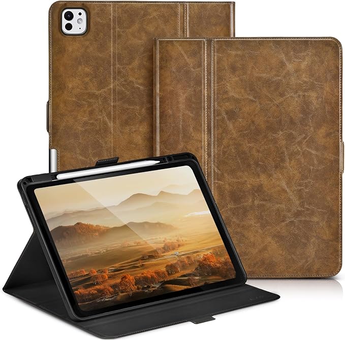 Slim Case for iPad Pro 13 Inch M5/M4 (2025/2024) A3360/A3361/A2925/A2926 with Pencil Holder,Lightweight Cover,Magnetic Closure,Multi Angle Stand,Typing Angle,Auto Sleep/Wake,Dark Brown