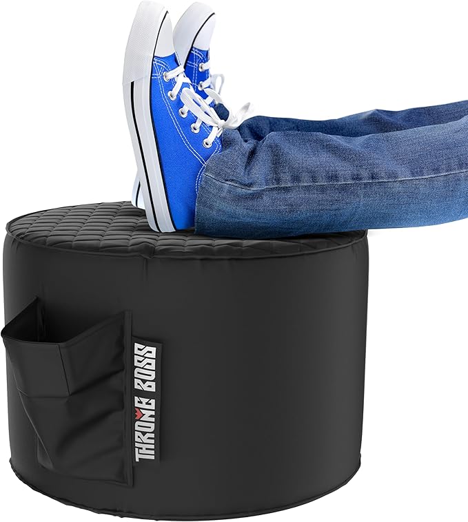 Throne Boss Gaming Footstool - Cover ONLY No Filling - Matching Bean Bag Chair Pouf/Ottoman - Round Gamer Foot Stool Footrest with Drink Holder (Black)