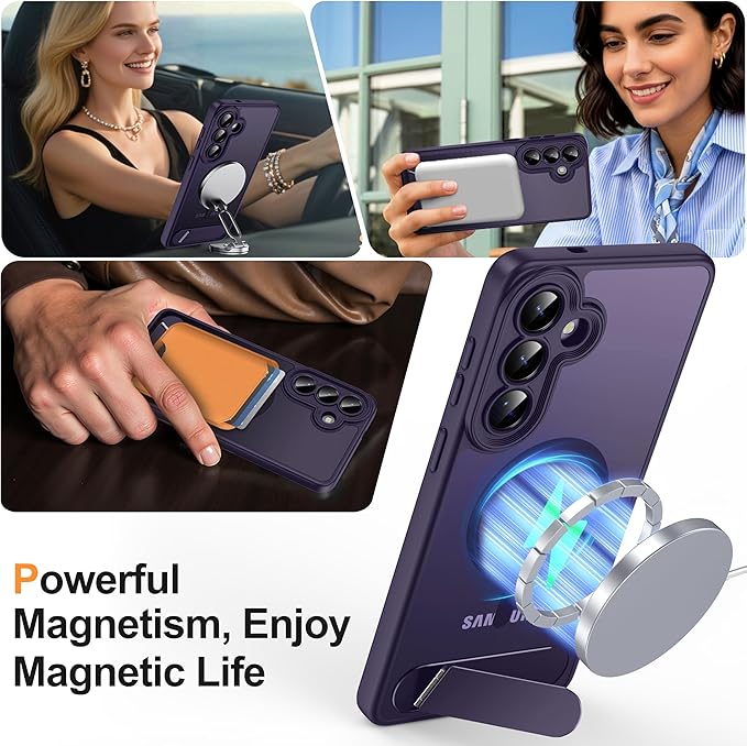 Magnetic for Samsung Galaxy S26+ Plus Case, [Compatible with MagSafe][Full Camera Protection][Built-in Invisible Kickstand] Translucent Matte Phone Case for S26 Plus 6.7" - Purple
