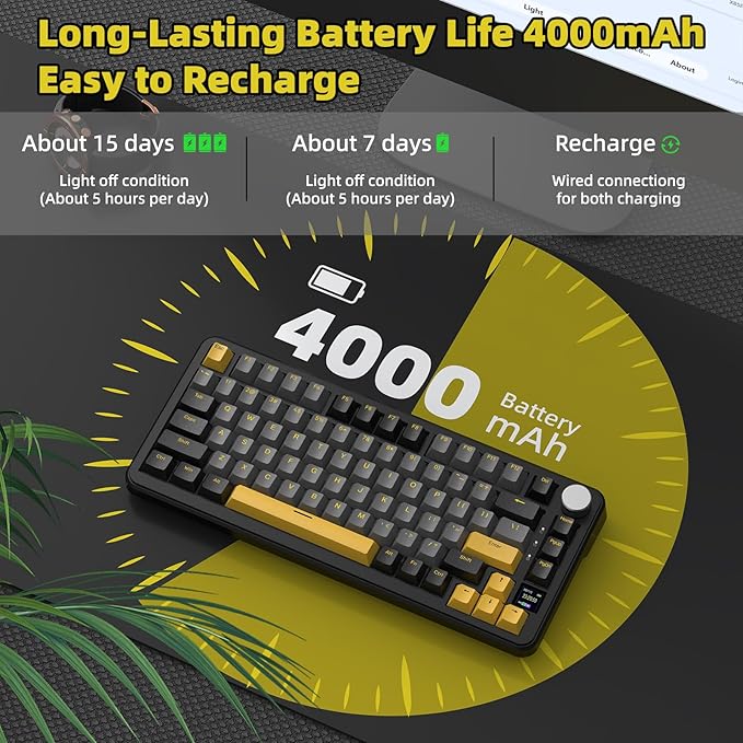 MAGIC-REFINER ATTACK SHARK X85PRO 75% Wireless Mechanical keyboard,TFT Smart Display&Knob,BT/2.4GHz/Wired Custom Gaming Keyboard,Gasket,Hot-Swap,RGB,with Pro Cable&5 Color PBT Keycaps,for PC/MAC,Black