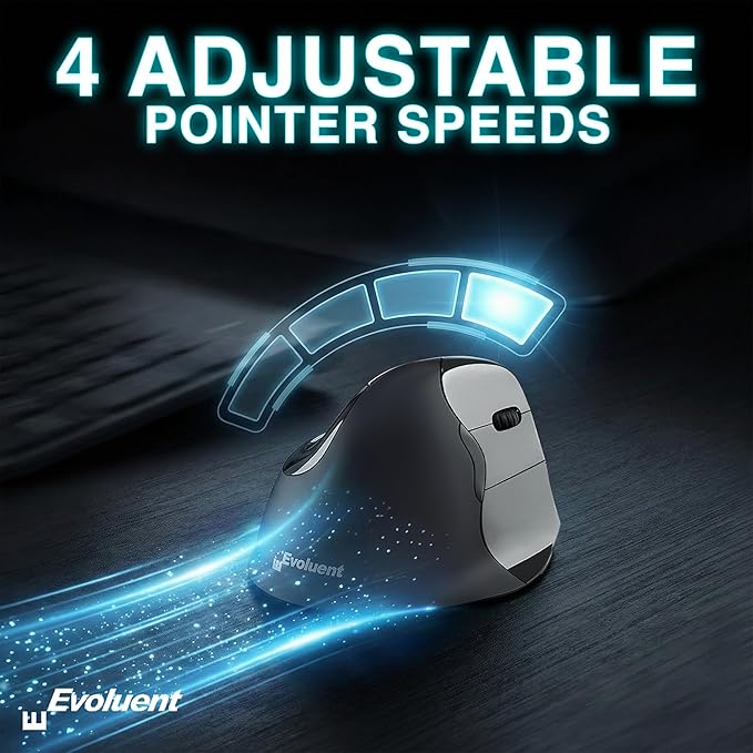 Evoluent – Inventor of The Vertical Mouse – VMC Vertical Ergonomic Mouse Wireless USB/Bluetooth Ergo Design for Right Hand M-L, Sculpted Comfort, 4 Speeds, Copy & Paste Buttons